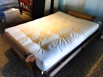 It is very easy to change this futon from a sitting to flat position, just pull from the front!